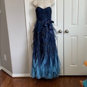 Blue ombré sparkle prom dress